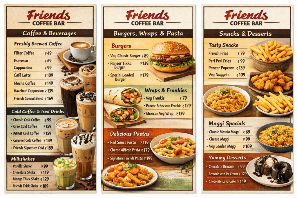 friends coffee bar hyderabad total menu