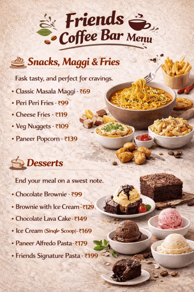 friends coffee bar in hyderabad snacks and desserts
