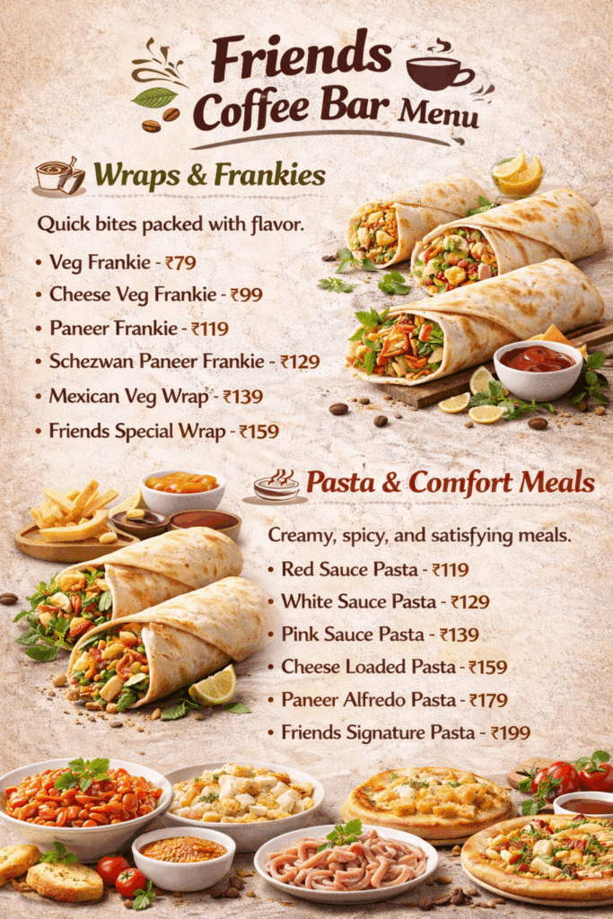 friends coffee bar in hyderabad wraps and pasta